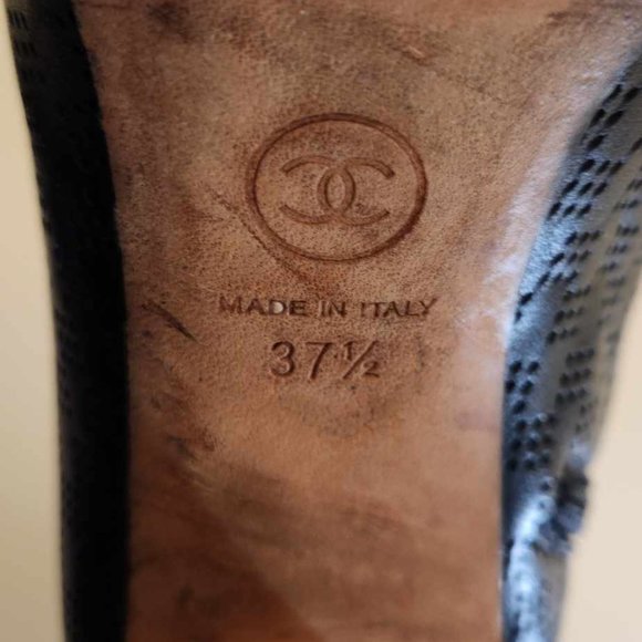 CHANEL Black Perforated Leather Open Toe Booties | Authentic - Picture 11 of 13